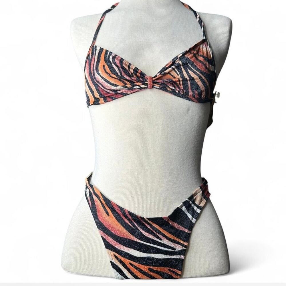 Vintage 80s/90s Bikini Swimwear Zebra Print thigh high 
Women’s Size s\m